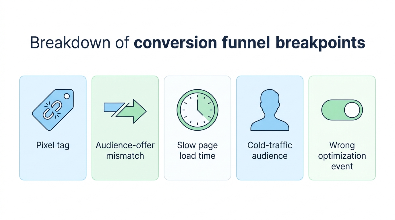 Facebook Ads Conversion Funnel Breakpoints Diagram