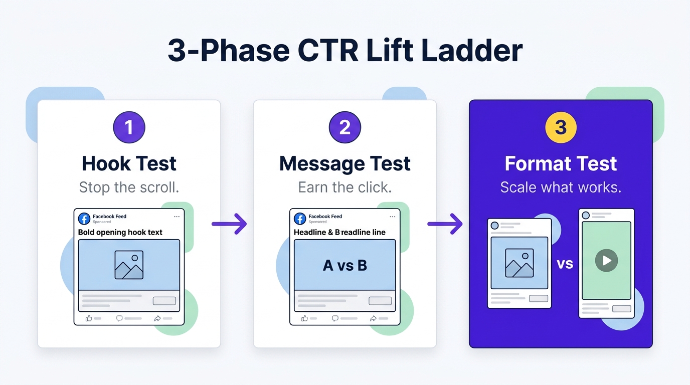 3-Phase CTR Lift Ladder — Hook, Message, Format testing sequence