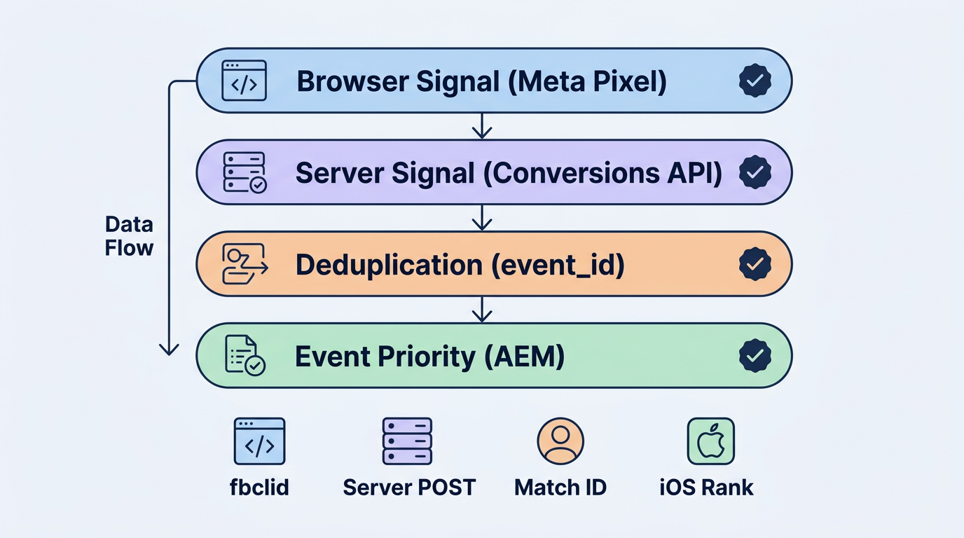 Dual-Signal Integrity Stack — four layers of Facebook conversion tracking