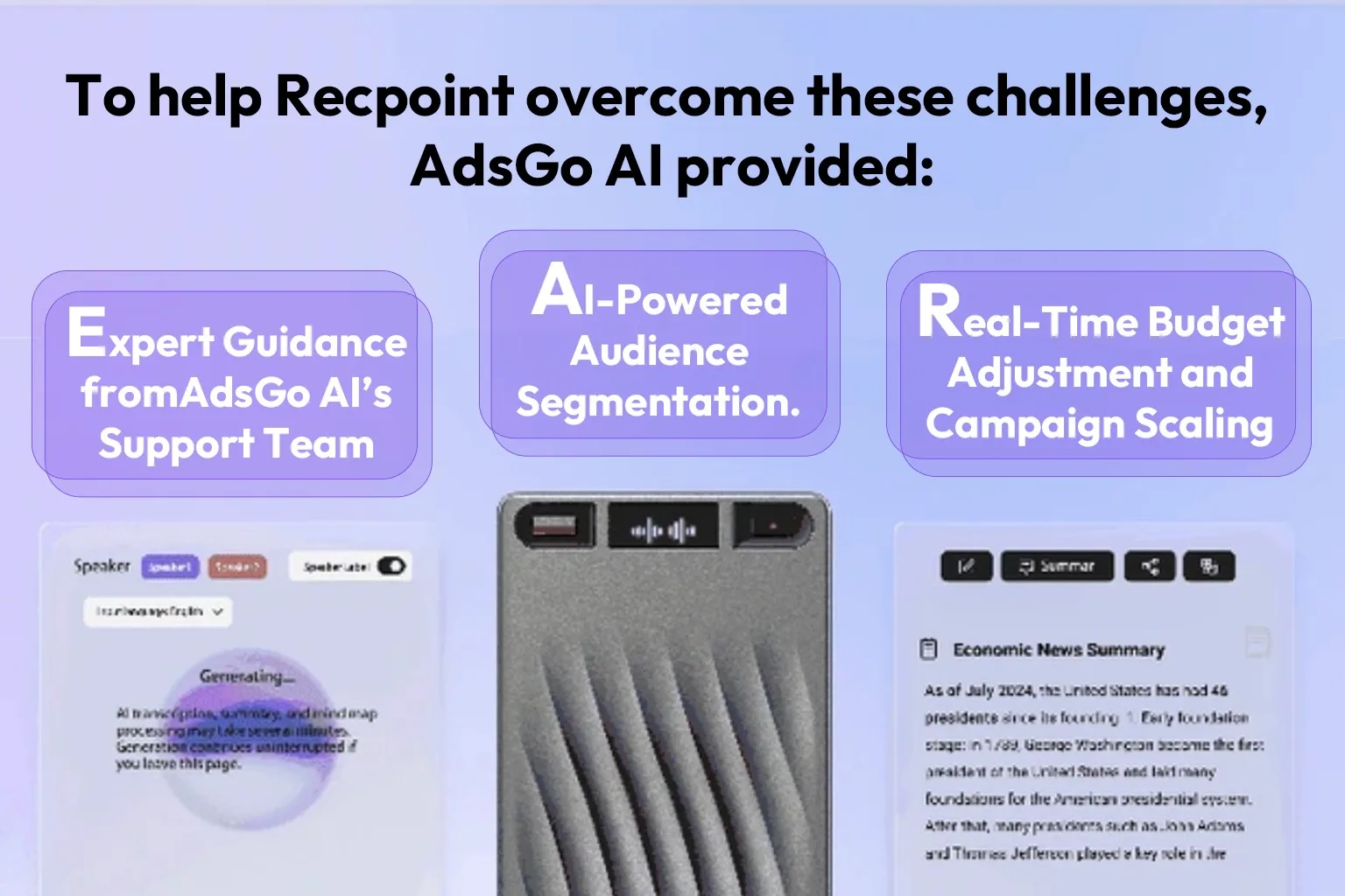 AdsGo AI powering RecPoint's campaign optimization and audience targeting