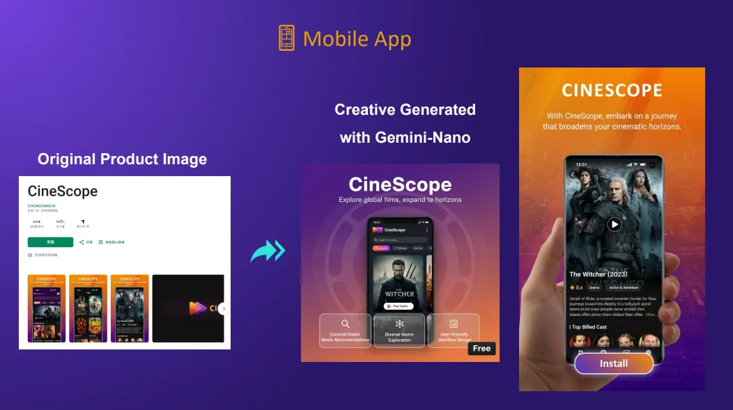 Mobile app ad creative generated with Nano Banana Pro — device mockup from text prompt